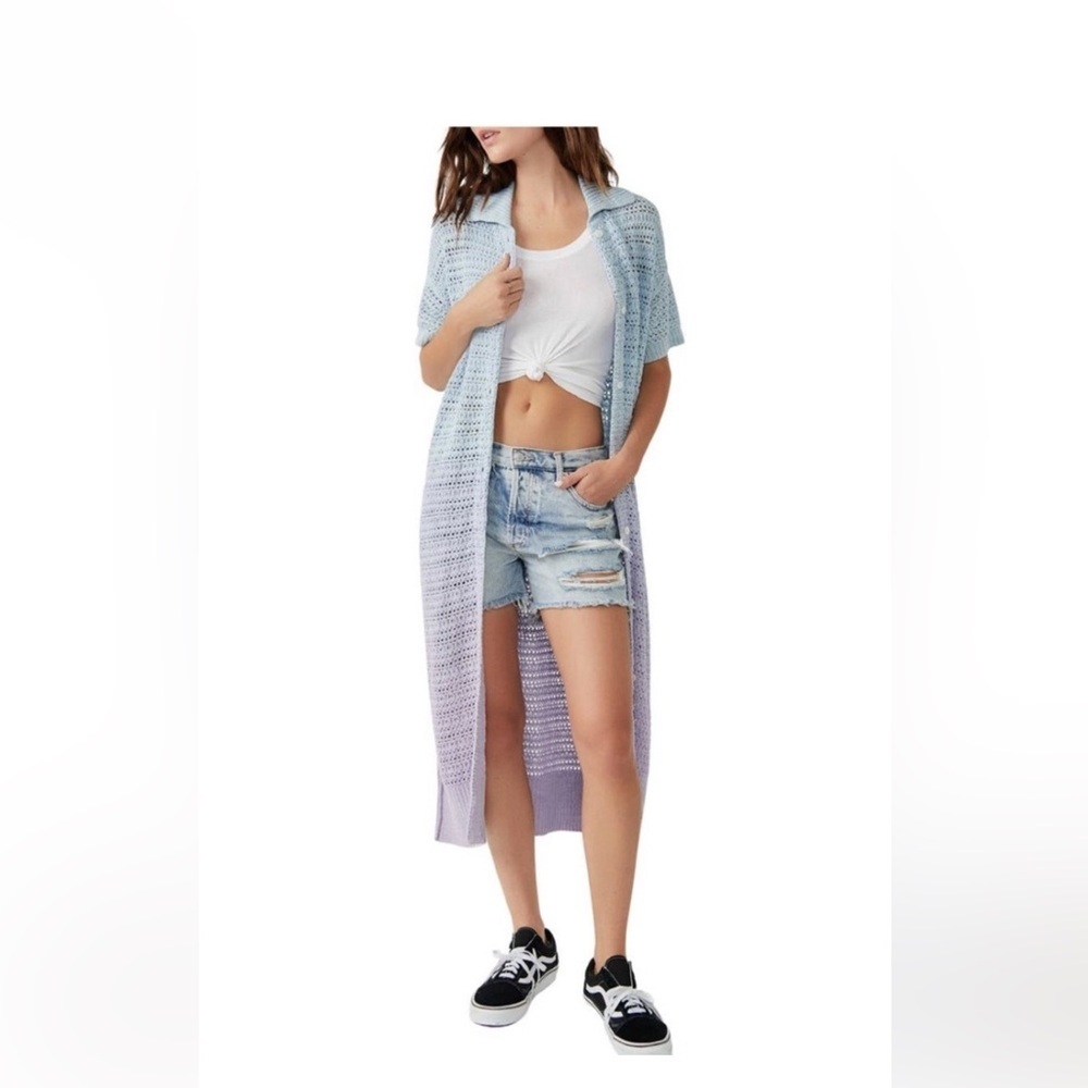 Free People Indigo Orchid Ombre Open Stitch Knit Maxi Cover-Up Cardigan XS